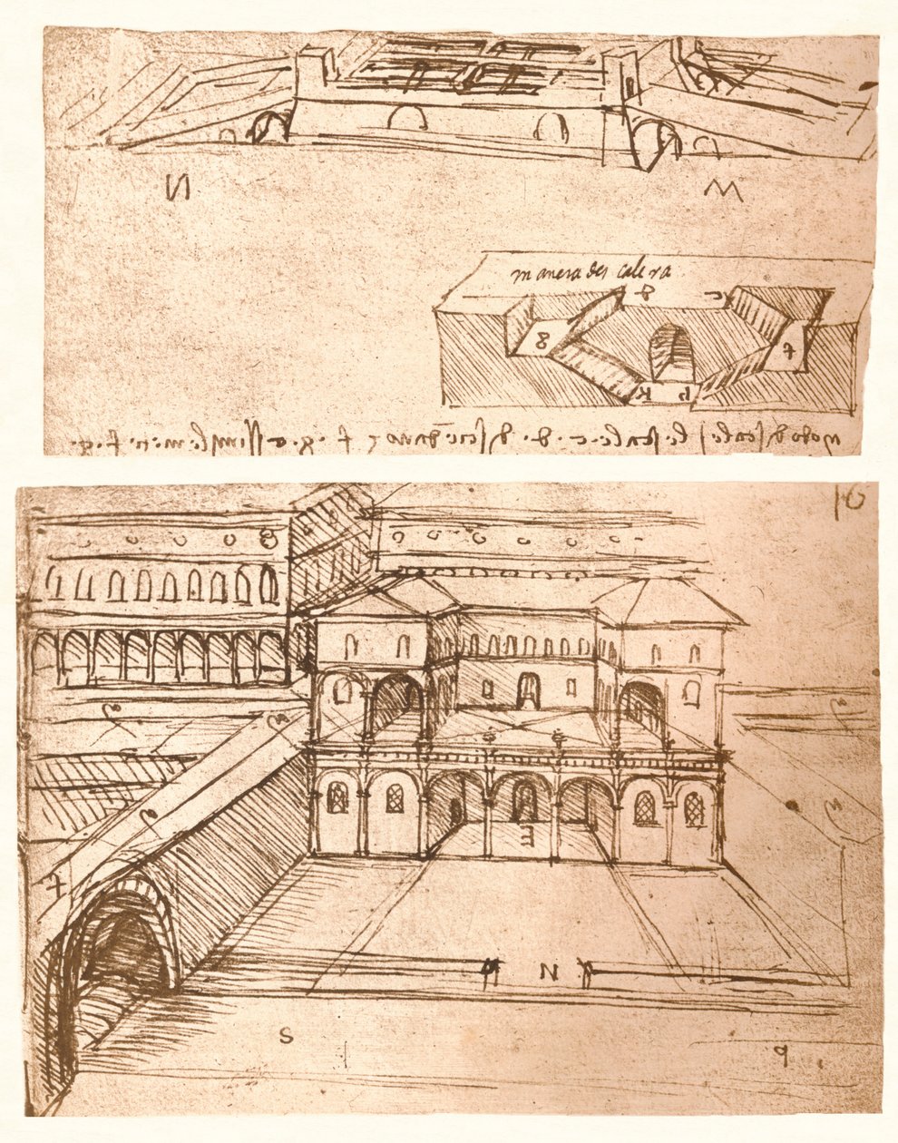 Due disegni di piani per città, c1472-c1519 da Leonardo da Vinci
