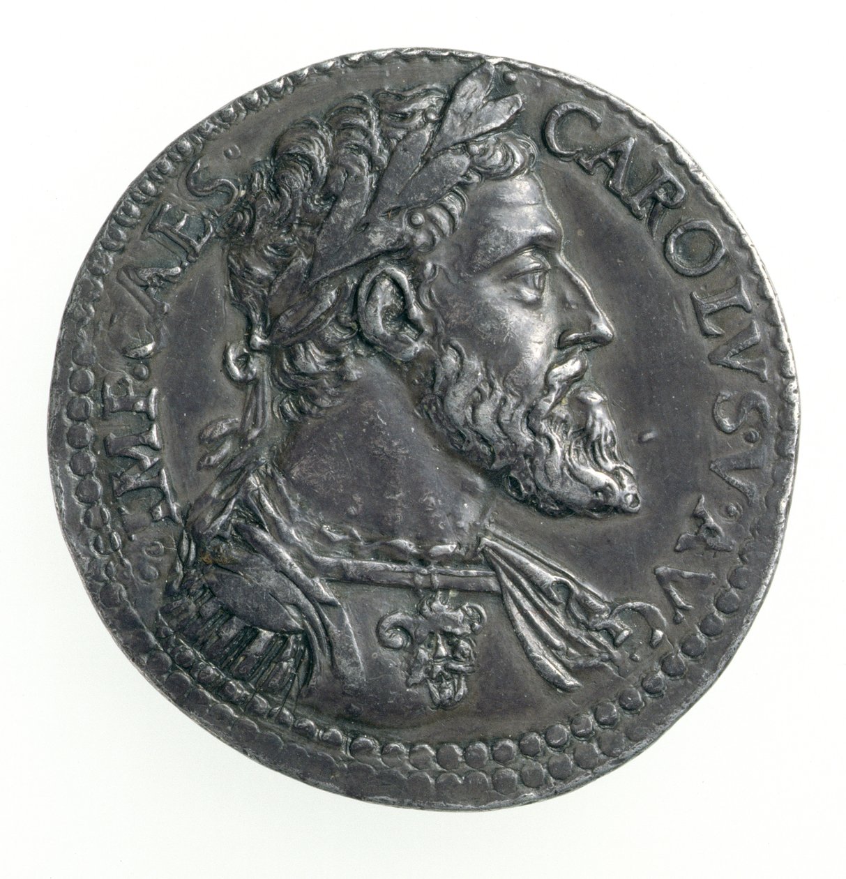 Testone di Carlo V (1500-58) Duca di Milano, inciso da Dye, 1535-56 (dritto) (argento) da Leone Leoni