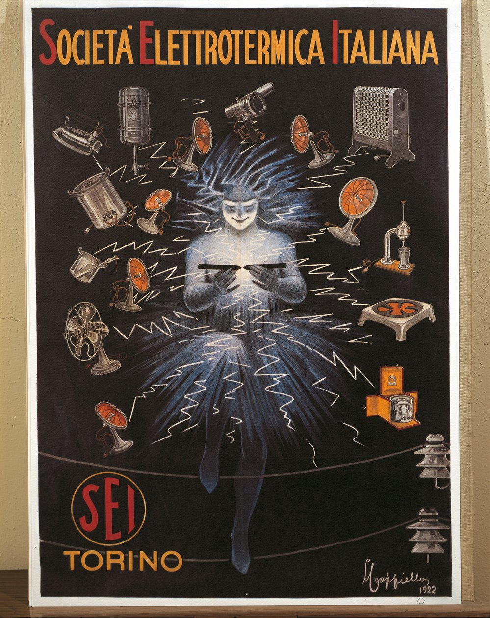 Litografia a colori di Leonetto Cappiello, poster pubblicitario SEI, Electroheat Italian Company da Leonetto Cappiello
