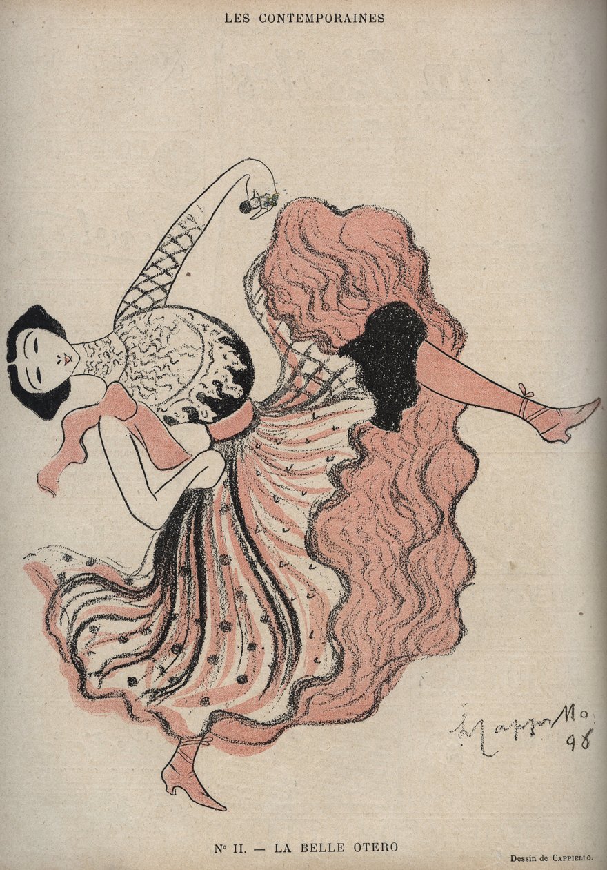 Ritratto di Caroline (La Belle) Otero, ballerina e cortigiana spagnola - disegno di Leonetto Cappiello in "The Rire" del 1898 da Leonetto Cappiello