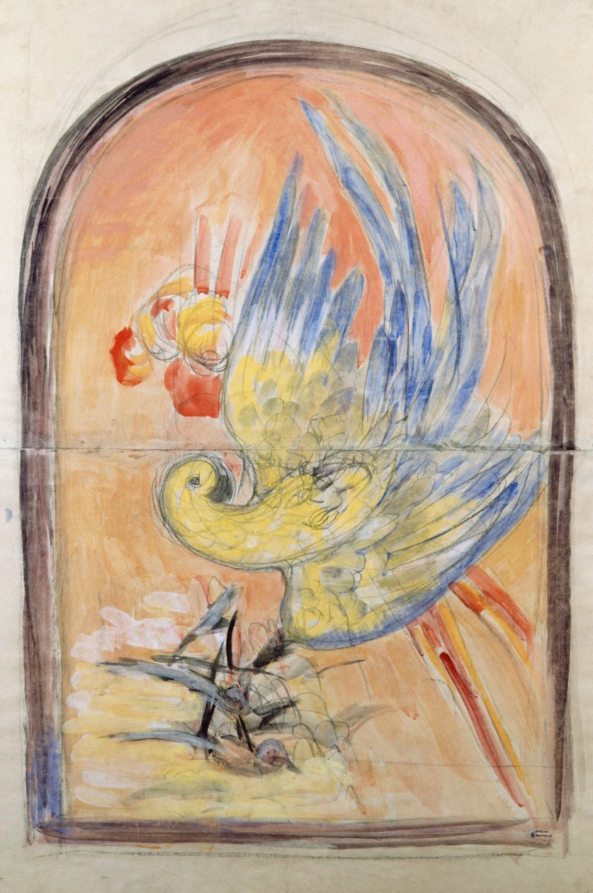 Disegno preparatorio per il retro della sedia in stile Art Deco per il salone di Le Perroquet, gouache di Leonetto Cappiello (1875-1942), Italia, XX secolo da Leonetto Cappiello