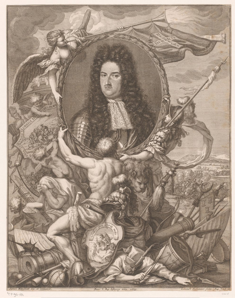 Ritratto di Eugenio di Savoia portato da figure allegoriche da Leonhard Heckenauer