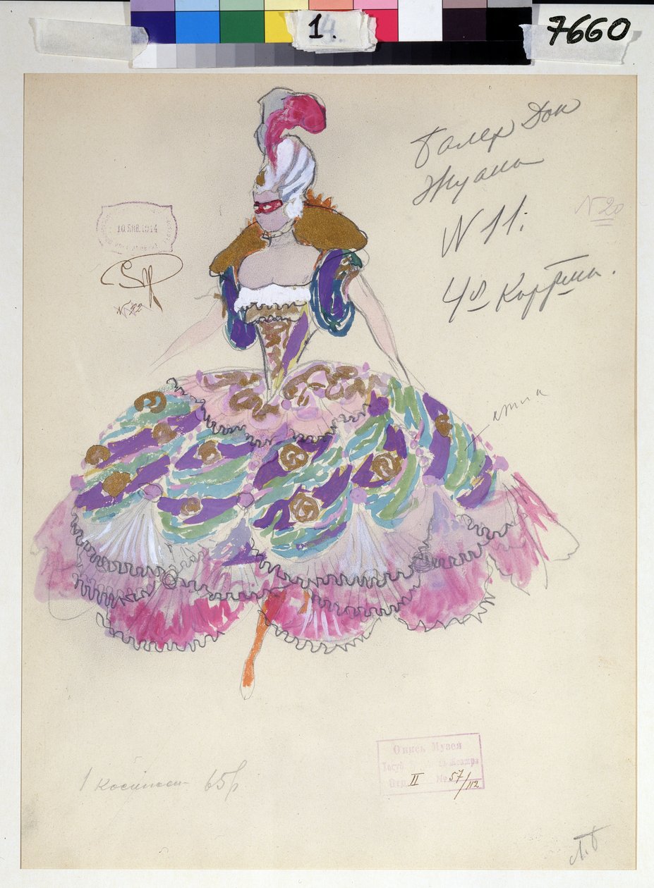 Costume per "Don Giovanni" di Wolfgang Amadeus Mozart, 1914 da Leonid Mihhaylovich Brailovsky