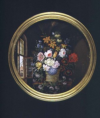 Fiori vicino a una finestra aperta da Leopold Brunner