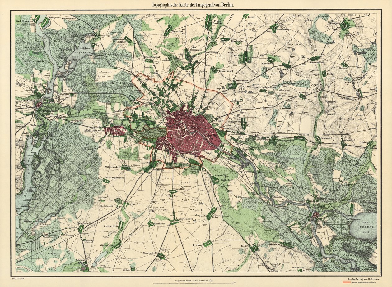 Mappa di Berlino, pubblicata da D. Reimer Verlag, Berlino, 1871 da Leopold Kraatz
