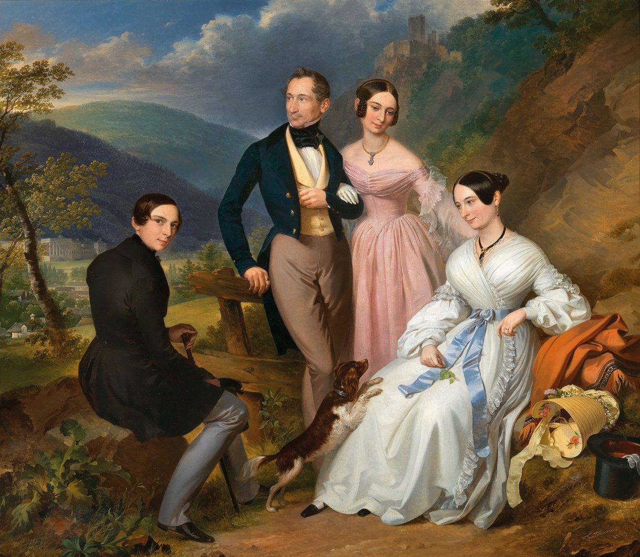 Ritratto della famiglia Leopold Fertbauer davanti alla Weilburg 1839 da Leopold Fertbauer