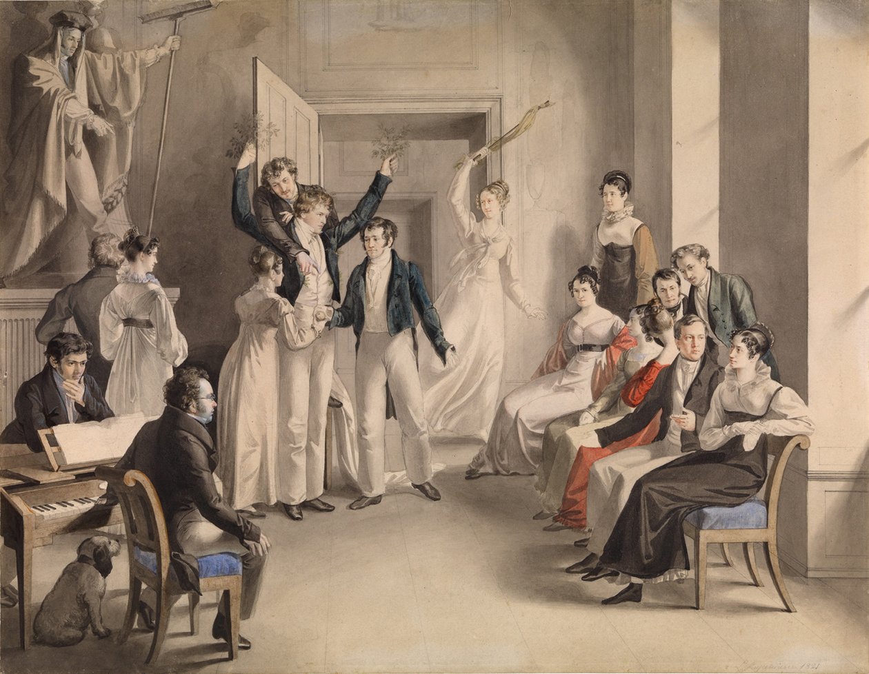 Franz Schubert 1797-1828. Gioco di società degli Schubertiani ad Atzenbrugg, 1821 da Leopold Kupelwieser