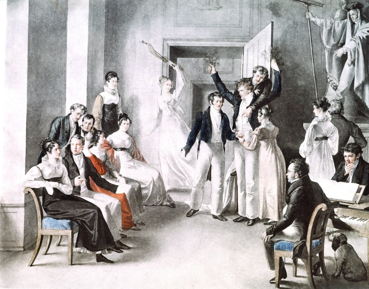 Incontro musicale di Schubertiani. Schubert è seduto sulla sedia a destra da Leopold Kupelwieser