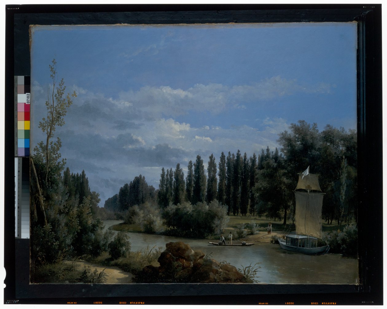 Vista dal corso del piccolo braccio della Senna attraverso il parco di Neuilly da Leopold Leprince
