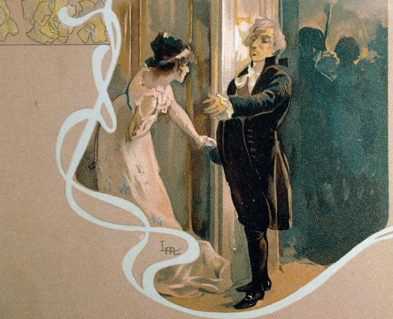 Cartolina illustrata di Leopoldo Metlicovitz (1868-1944) che raffigura una scena di Tosca, opera di Giacomo Puccini (1858-1924) da Leopoldo Metlicovitz