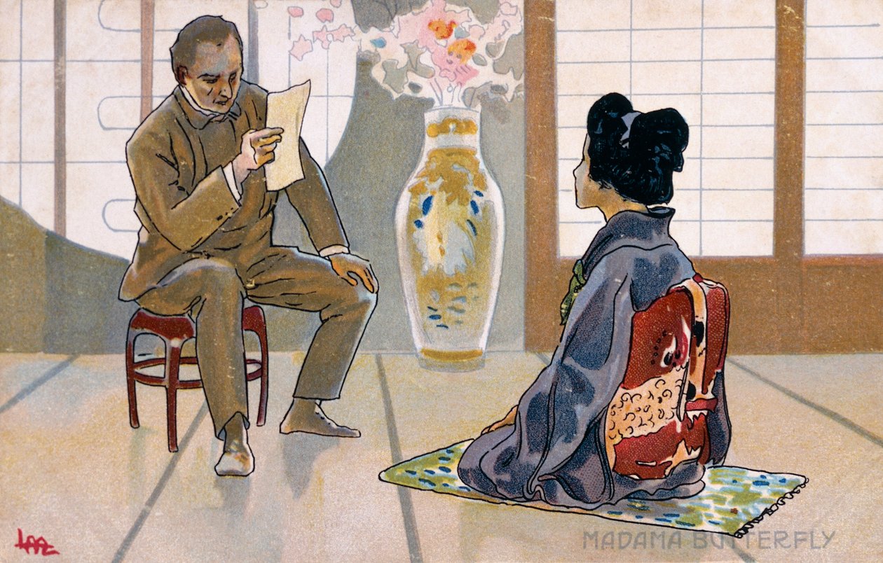 Cartolina creata per la prima di "Madame Butterfly", a Brescia da Leopoldo Metlicovitz
