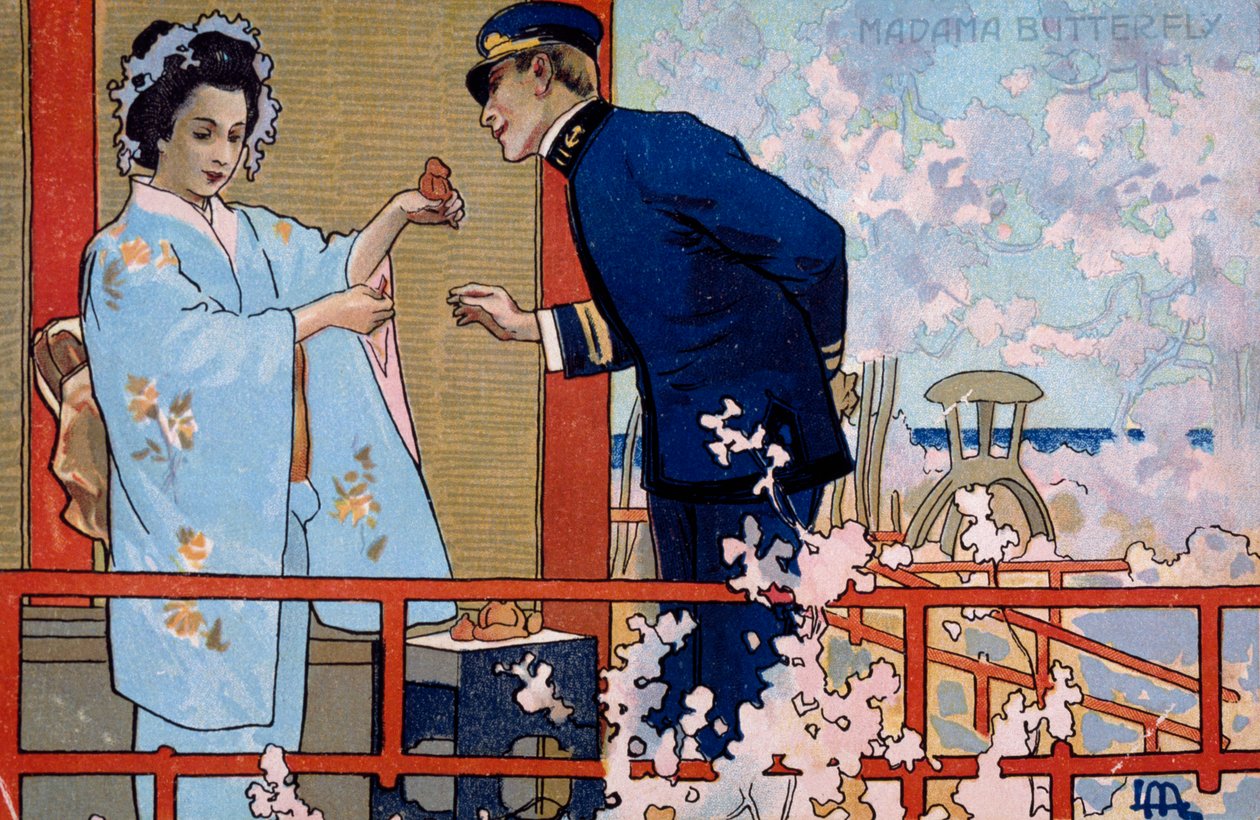 Cartolina creata per la prima di "Madame Butterfly", a Brescia da Leopoldo Metlicovitz