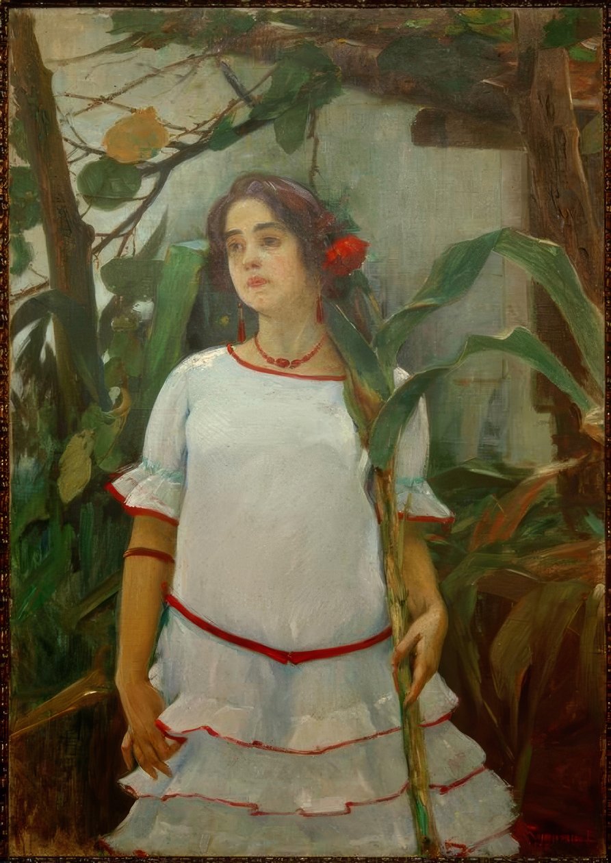 Ritratto di ragazza con canna (Mädchen mit Zuckerrohr) da Leopoldo Romañach