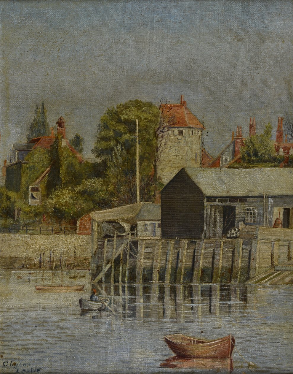 Un lato del canale con cantiere navale, 1884 da Leslie Clayton