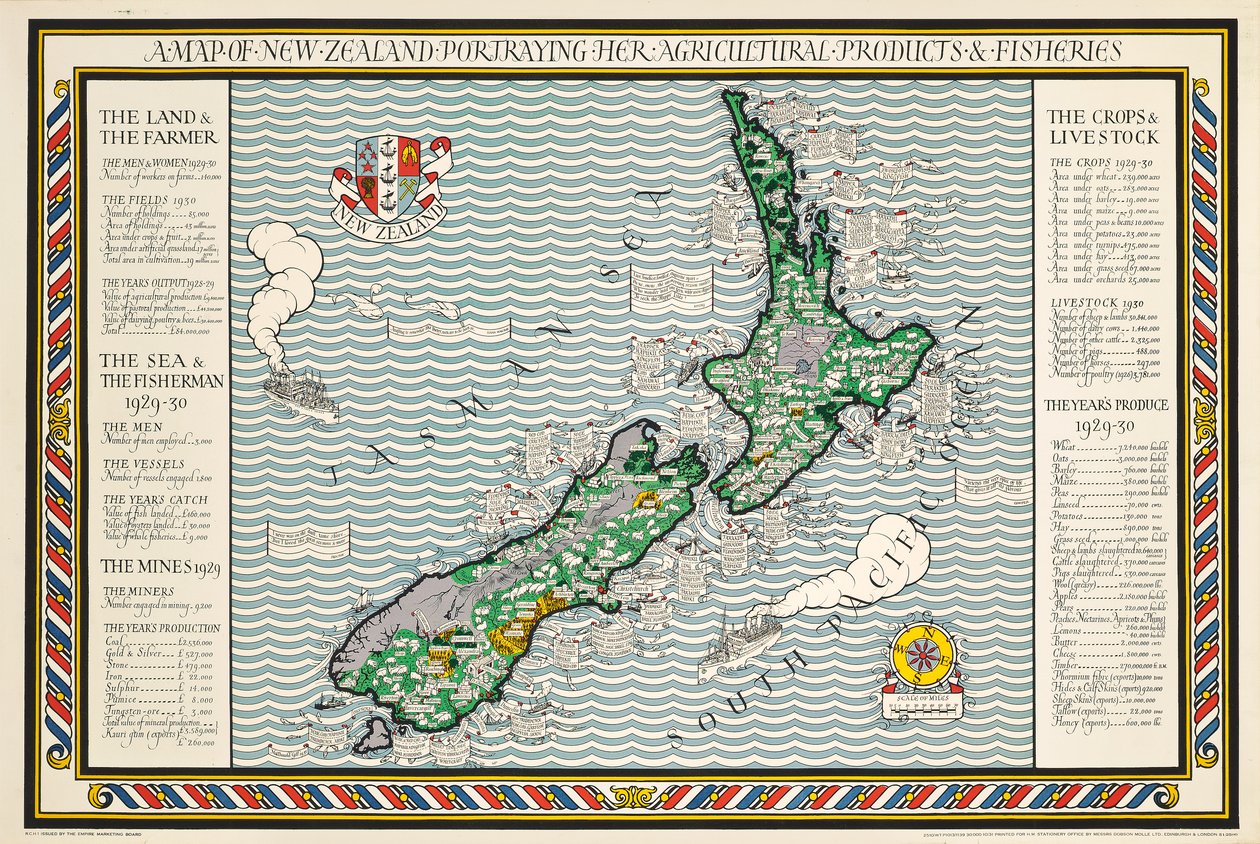 Mappa della Nuova Zelanda da Leslie MacDonald Gill