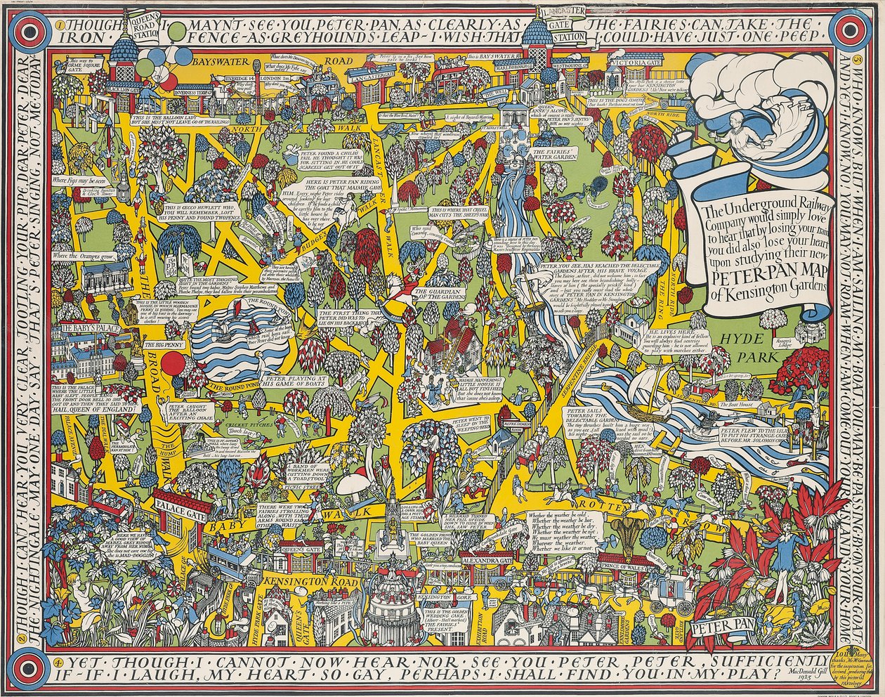 Mappa di Peter Pan dei Giardini di Kensington da Leslie MacDonald Gill