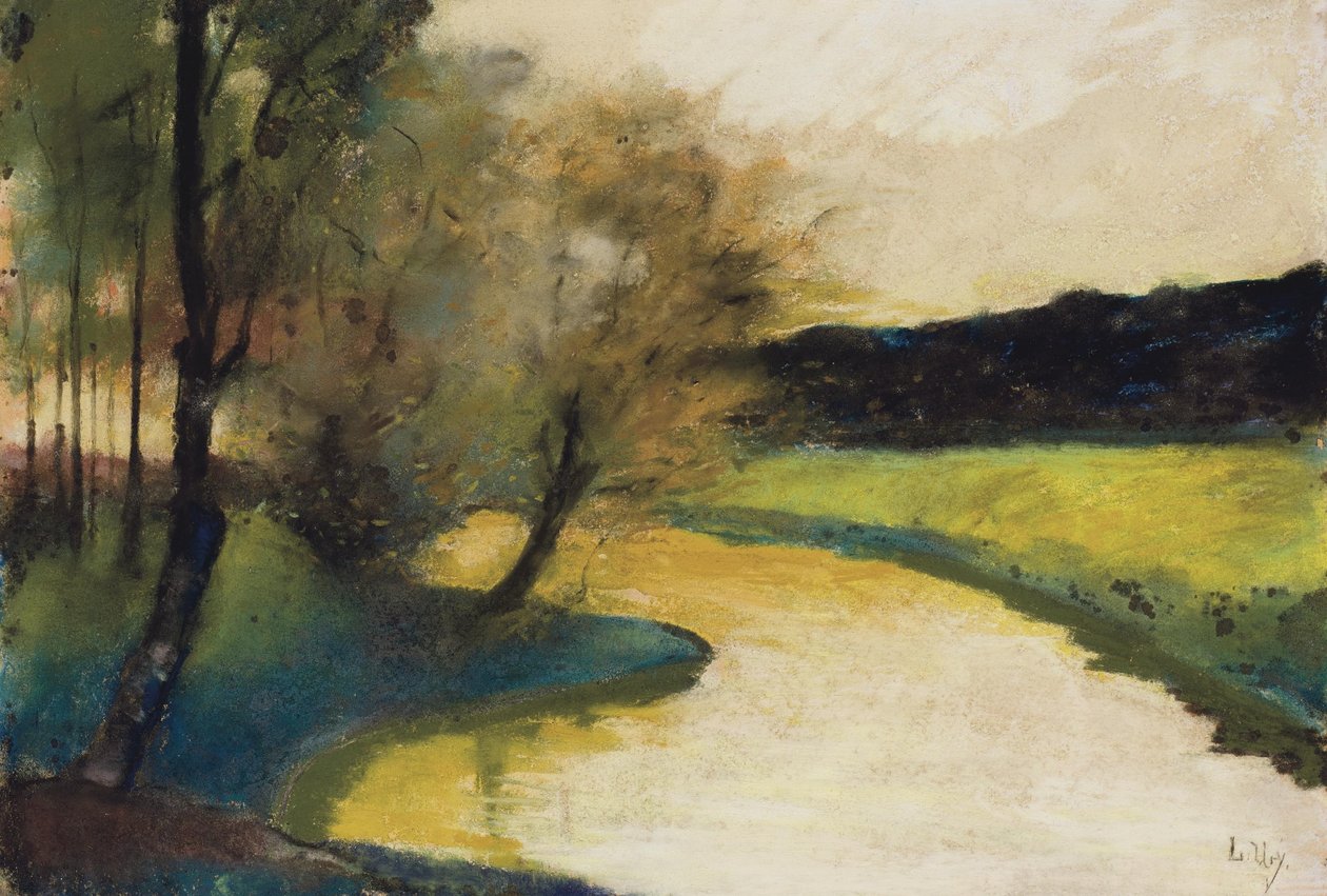 Paesaggio autunnale con ruscello al tramonto da Lesser Ury