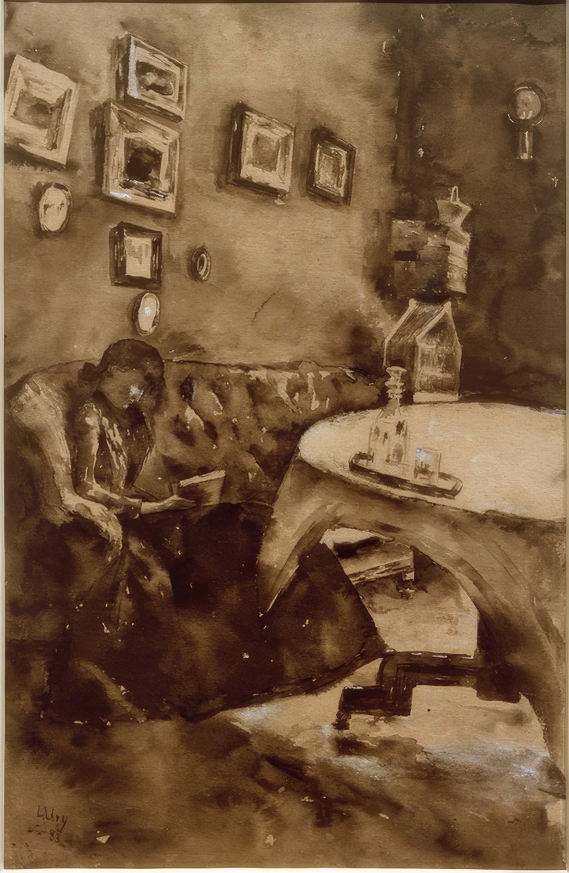 Interno con donna che legge da Lesser Ury
