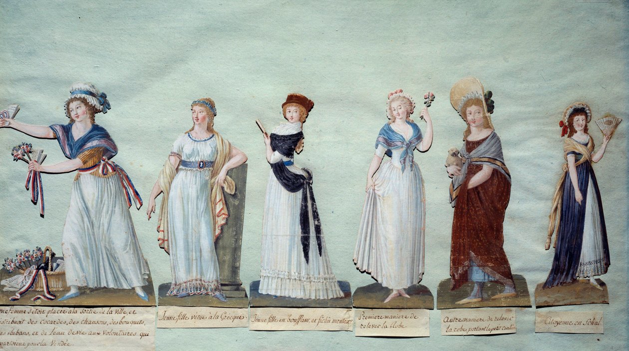 Giovani donne diverse che rappresentano la moda femminile durante la Rivoluzione da Lesueur Brothers