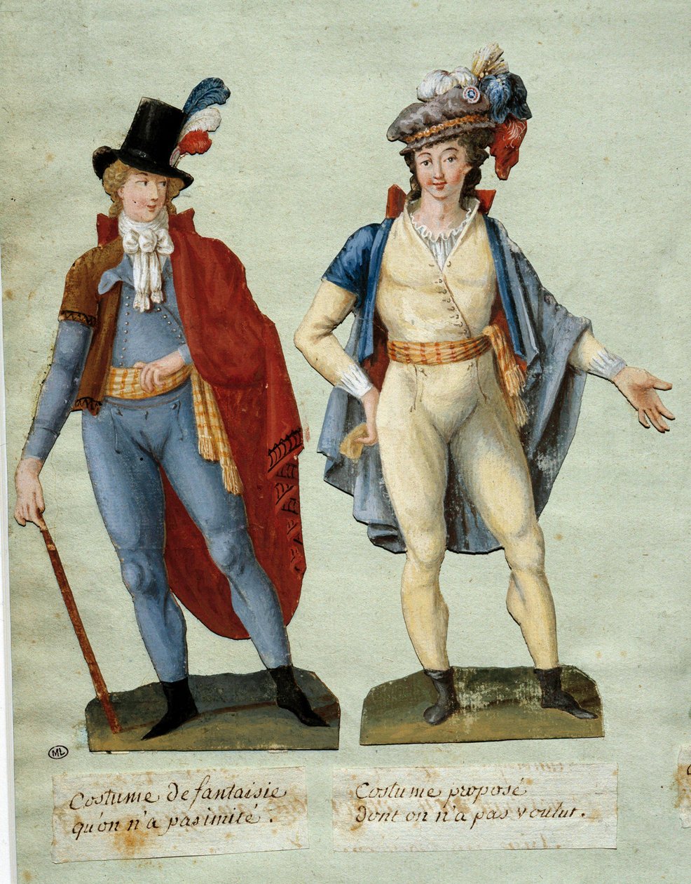 Rivoluzione francese: costumi di rivoluzionari di fantasia che non sono stati imitati. Gouache dei fratelli Lesueur (18° secolo) da Lesueur Brothers