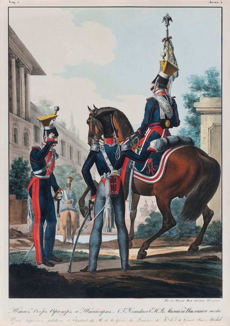 Ufficiali di Stato Maggiore del Reggimento Uhlans Granduca Michele Pavlovich di Russia, 1830s da Lev Alexandrovich Belousov