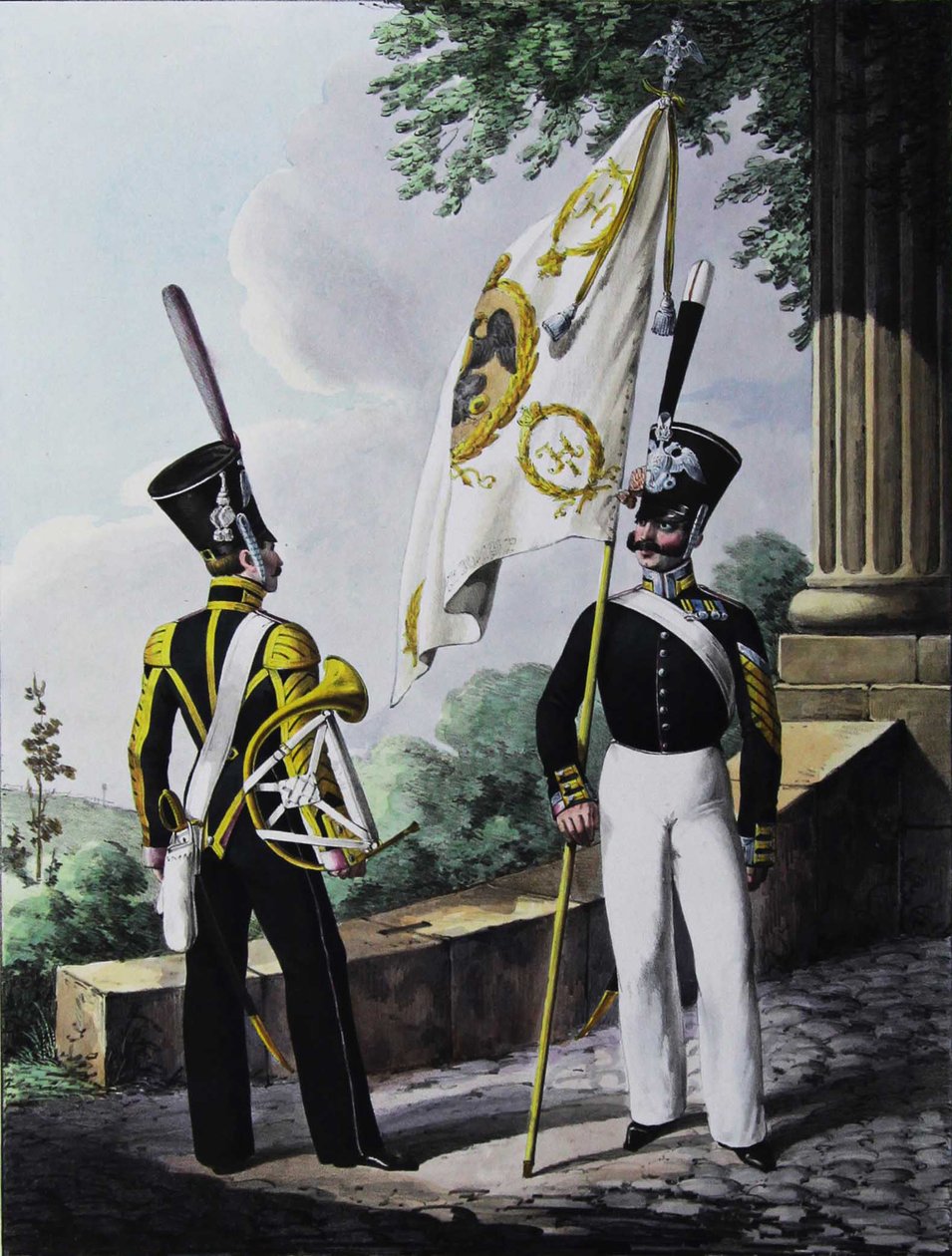 Porte-epee-Praporshchik e Cornista del Battaglione della Guardia, 1829 da Lev Alexandrovich Belousov