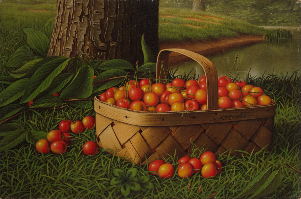 Ciliegie in un cesto da Levi Wells Prentice