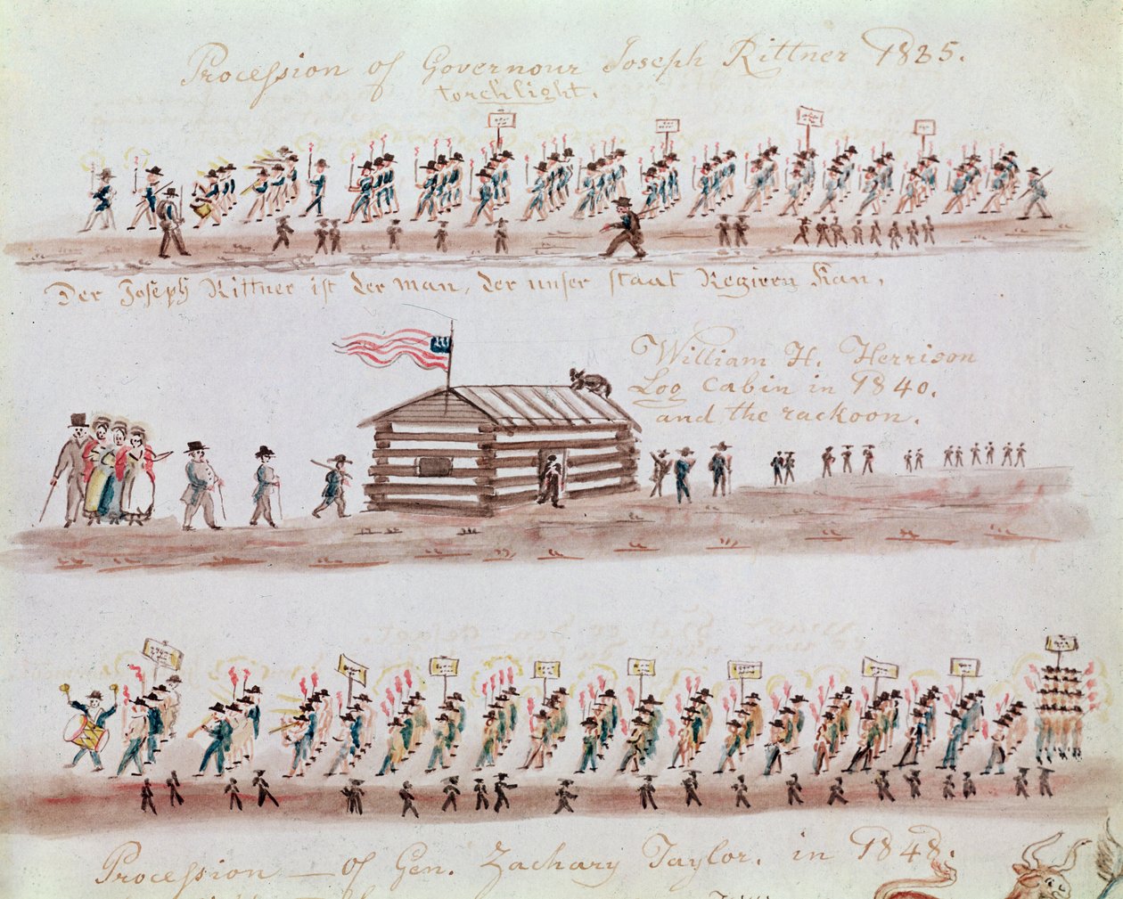 Tre schizzi che raffigurano eventi della storia americana da Lewis Miller