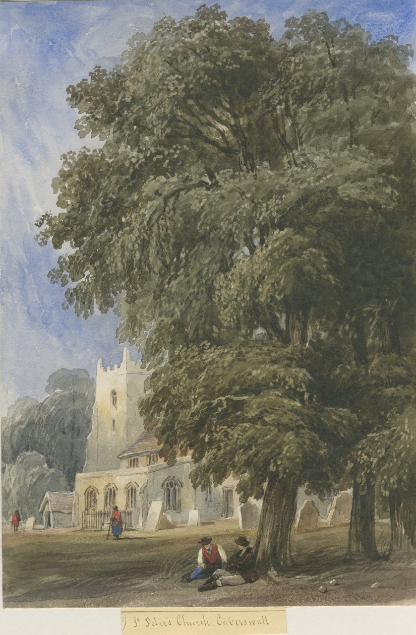 Chiesa di Caverswall: acquerello, nd [c1830-1840] da Lewis John Wood