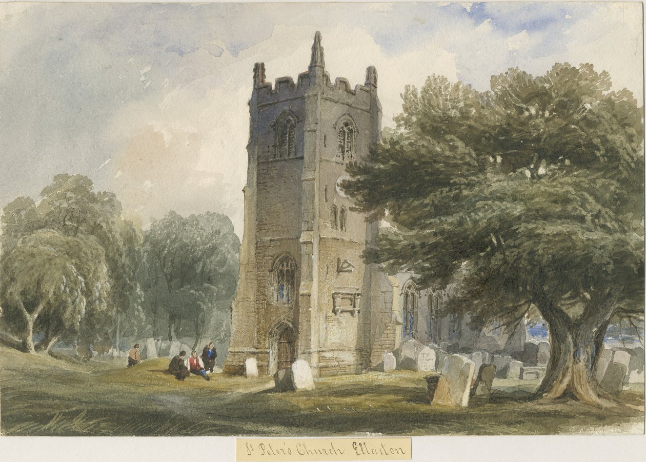 Chiesa di Ellastone: acquerello, nd [c1830-1840] da Lewis John Wood
