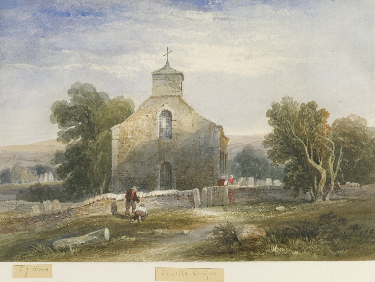 Chiesa di Onecote: acquerello, nd [c1830-1840] da Lewis John Wood