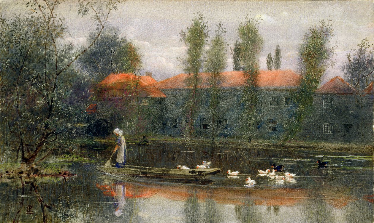Lo stagno delle opere di William Morris a Merton Abbey da Lexden L. Pocock
