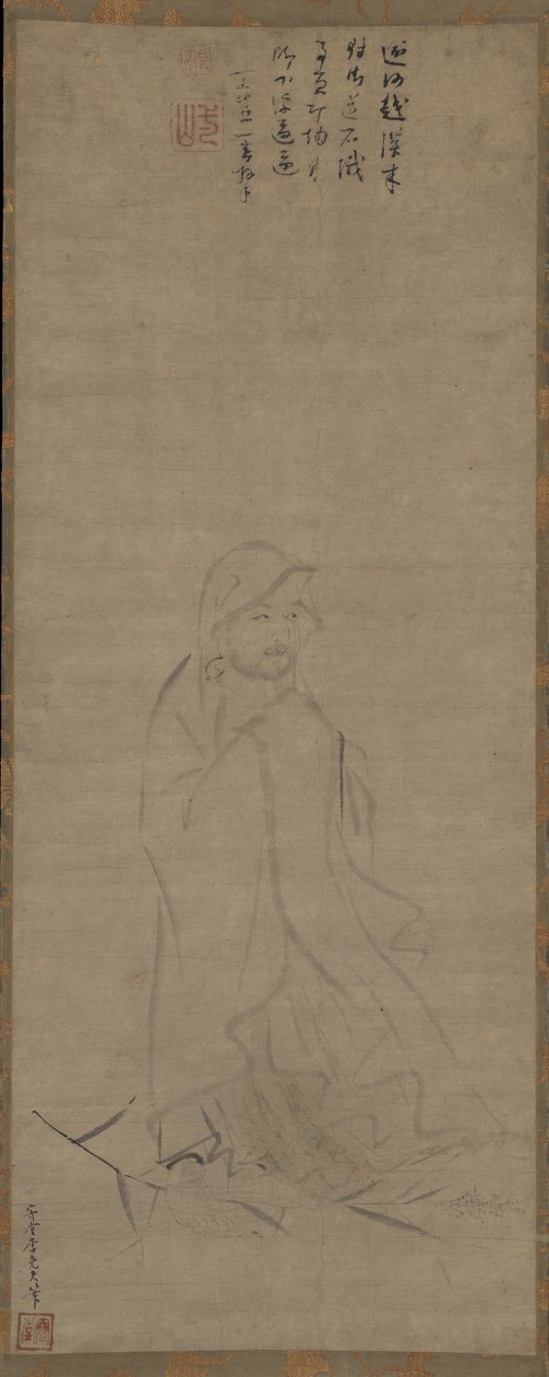 Bodhidharma che attraversa il fiume Yangzi su una canna da Li Yaofu