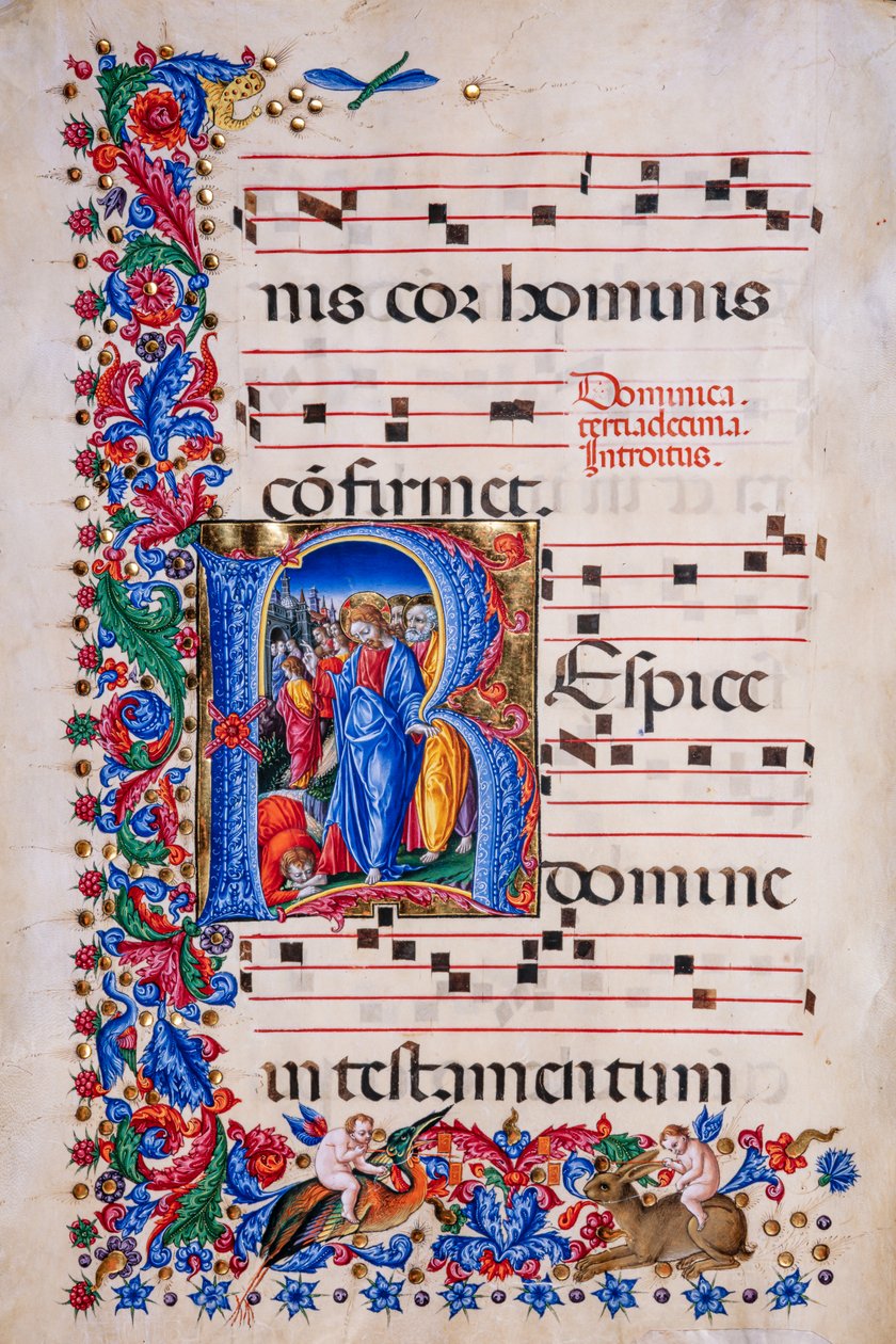 Biblioteca Piccolomini: libro del coro, cod. 24.9, ff. 67v con "Guarigione del lebbroso" da Liberale da Verona