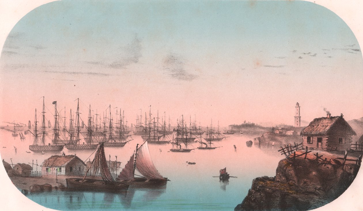 Flotta baltica a Baro Sund, Finlandia, litografia a colori, da Episodi della guerra d