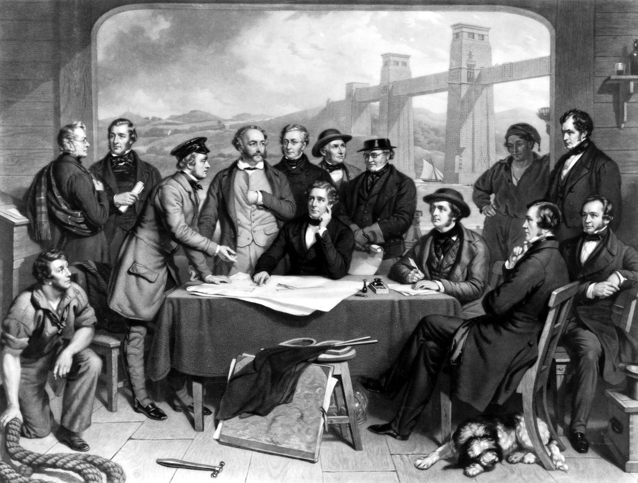 Conferenza di ingegneri al Britannia Bridge da Unbekannt Unbekannt