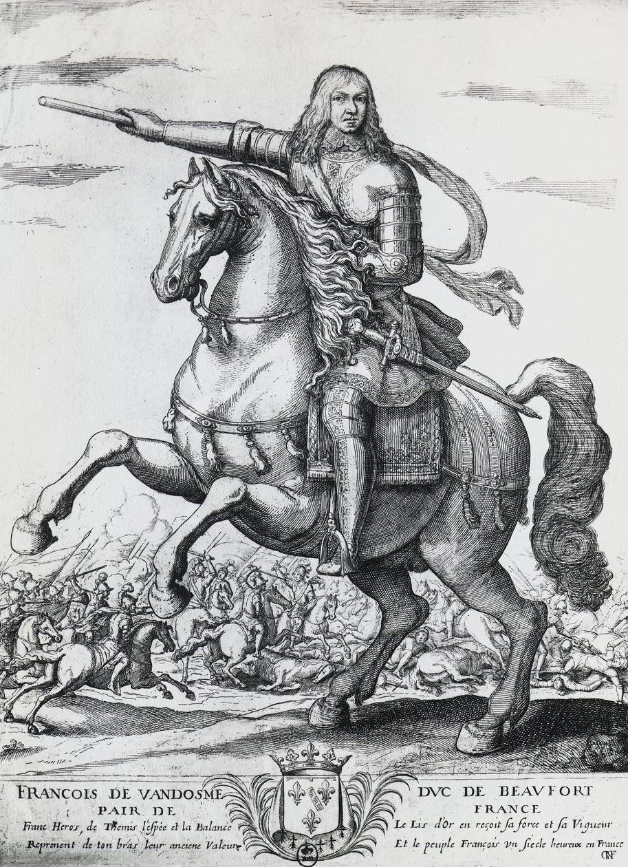 Ritratto equestre di Francesco di Borbone-Vendôme (1616-1669), secondo Duca di Beaufort e generale francese, incisione di Nicolas de La Fage (1600?-1655) da Unbekannt Unbekannt