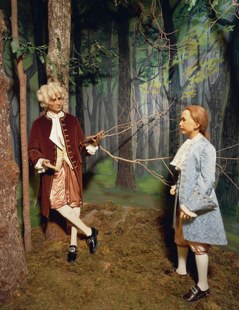 Francia, Castello di Chenonceau, Valle della Loira, Jean Jacques Rousseau che dà lezione nel parco di Chenonceau al figlio di Claude Dupin; Scriverà un trattato per l