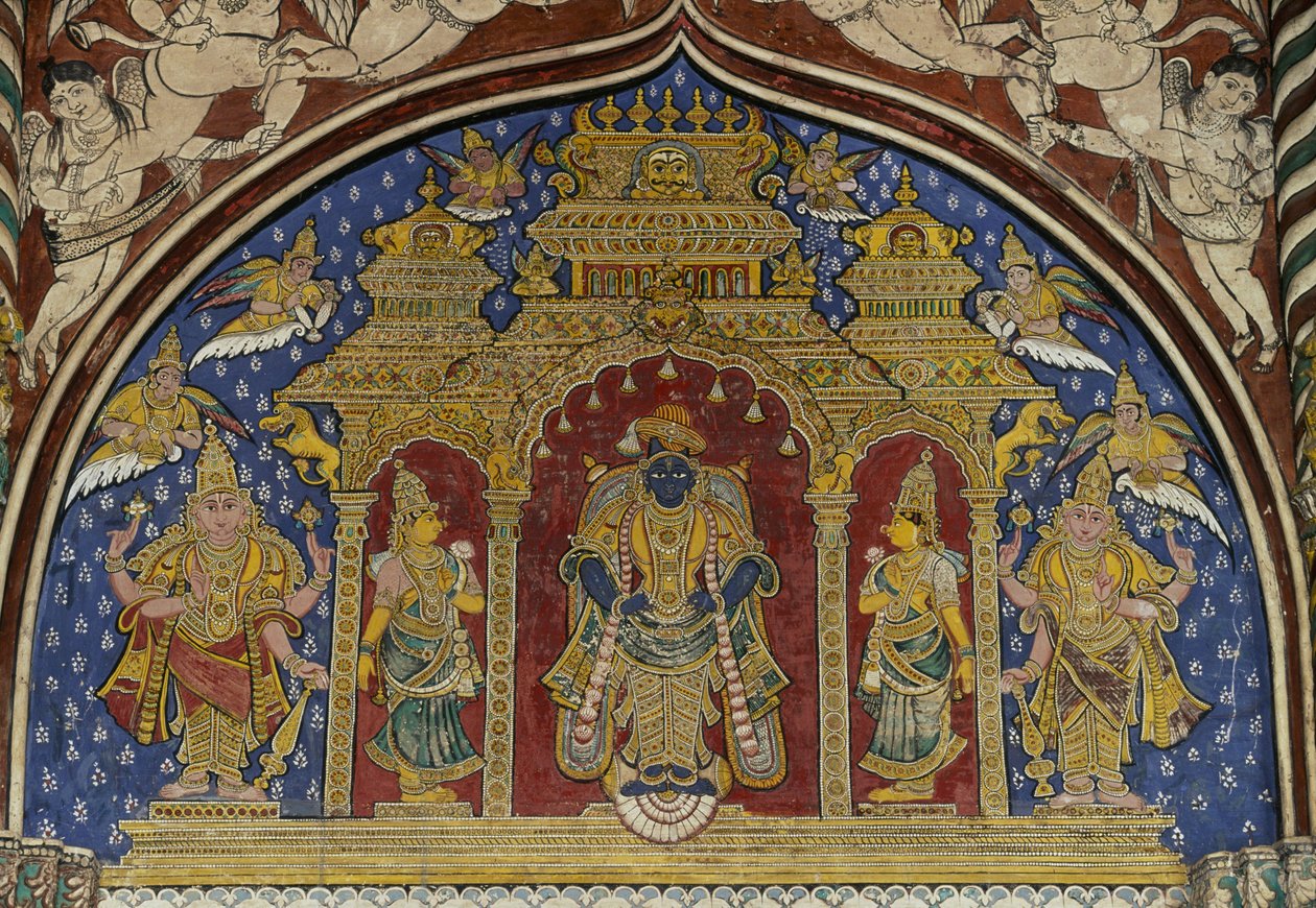 Affresco raffigurante Visnu, palazzo Maratha di Thanjavur, Tamil Nadu, India da Unbekannt Unbekannt