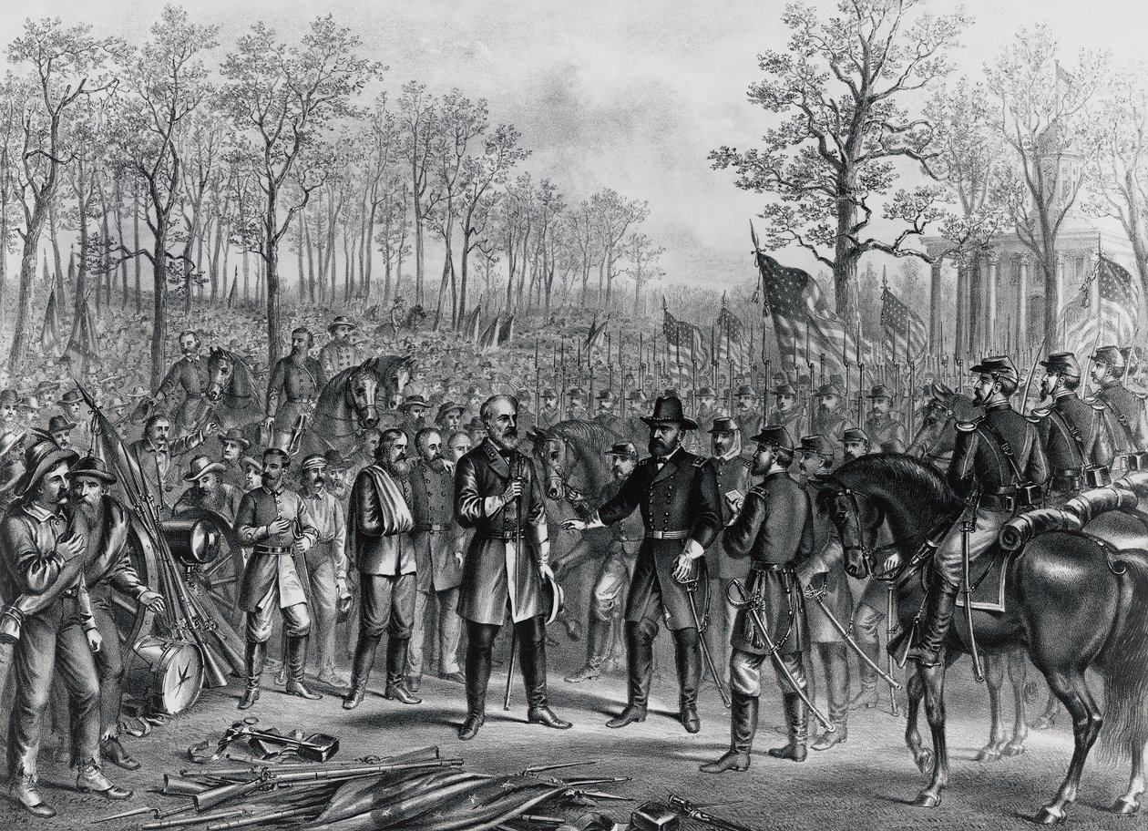 Il generale Robert Lee si arrende al generale Ulysses Grant ad Appomattox, 9 aprile da Unbekannt Unbekannt