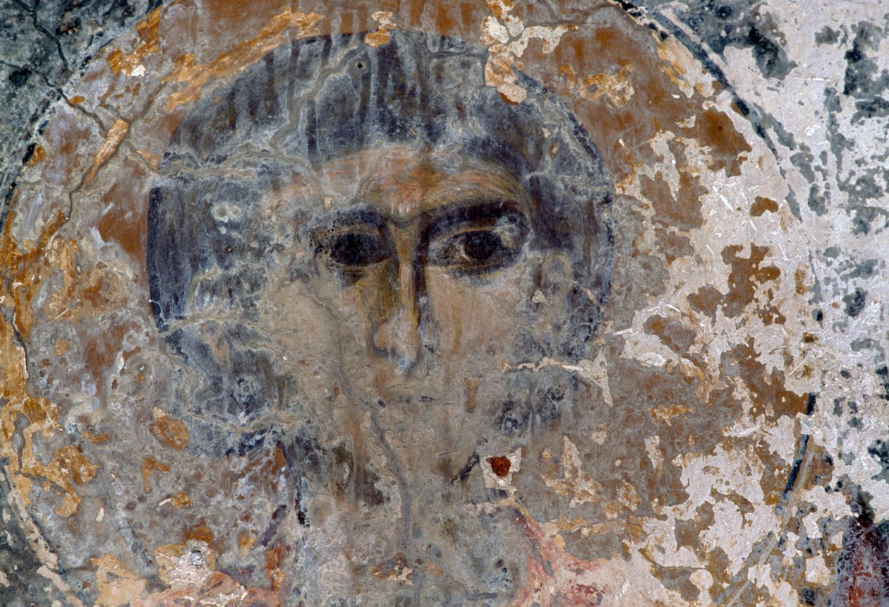 Figura maschile, affresco danneggiato nella chiesa di Metamorphosis Sotiros, Voutas, Creta, Grecia da Unbekannt Unbekannt