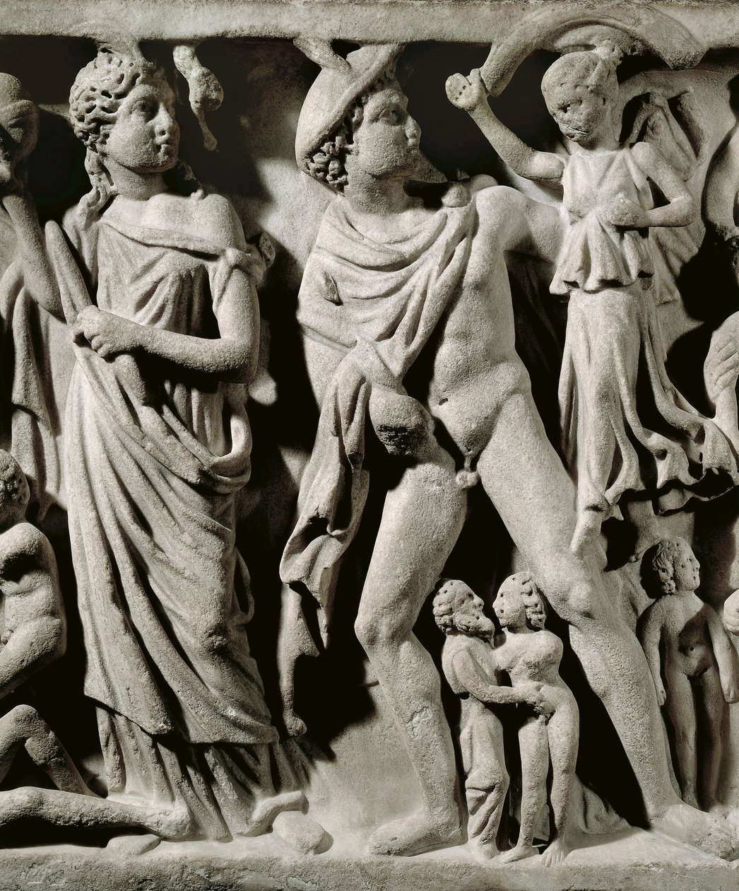 Sarcofago in marmo, Rilievo raffigurante il mito di Prometeo, Dettaglio, Hermes e una delle Parche, Da Arles da Unbekannt Unbekannt