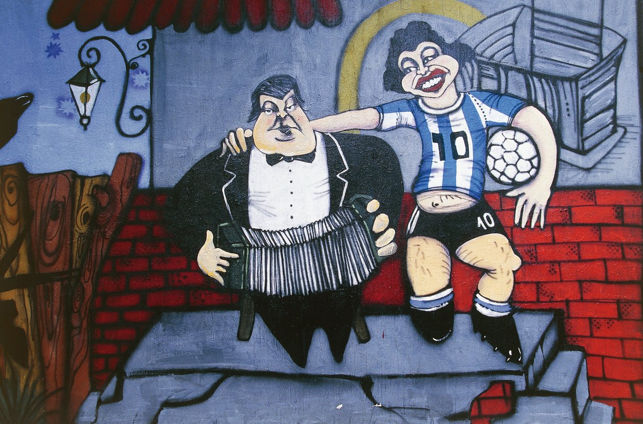 Musicista Anibal Troilo e calciatore Diego Maradona, murale sul muro del vicolo Caminito, La Boca, Buenos Aires, Argentina da Unbekannt Unbekannt