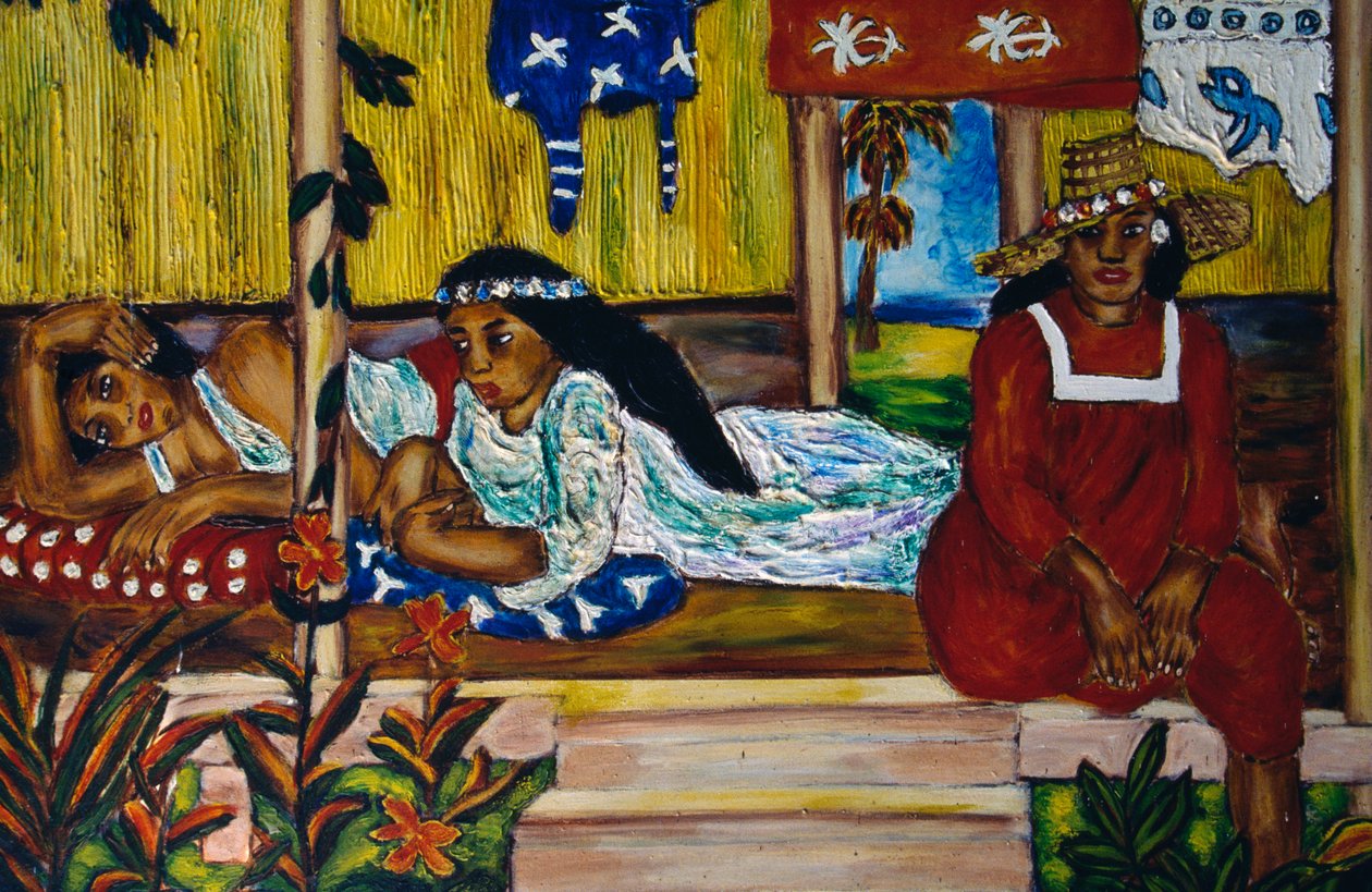Donne polinesiane, vetrata, Isola di Moorea, Isole della Società, Polinesia Francese, territorio d