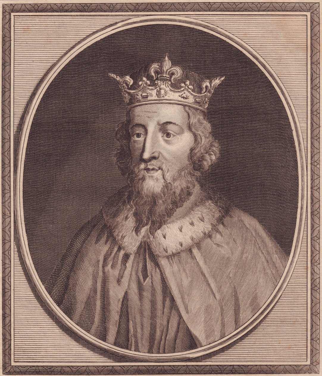 Ritratto di Alfredo il Grande (849-889), Re del Wessex, Regno Unito, incisione su rame di John Goldar (1729-1795) da Unbekannt Unbekannt