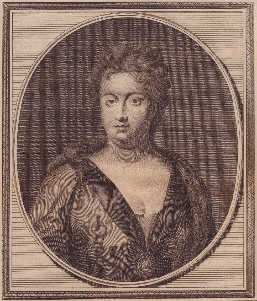 Ritratto di Anna Stuart, Regina di Gran Bretagna (1665-1714), incisione su rame di John Goldar (1729-1795) da un dipinto di G Kneller da Unbekannt Unbekannt