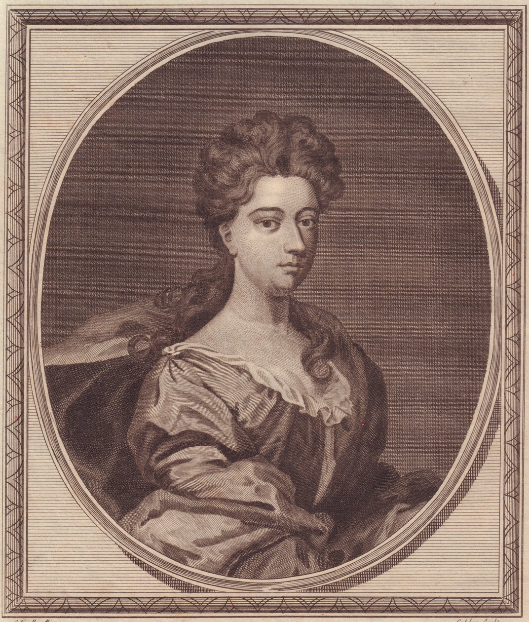 Ritratto di Greville Doddington, Duchessa di Manchester (1672-1720), incisione su rame di John Goldar (1729-1795) da un dipinto di G Kneller da Unbekannt Unbekannt