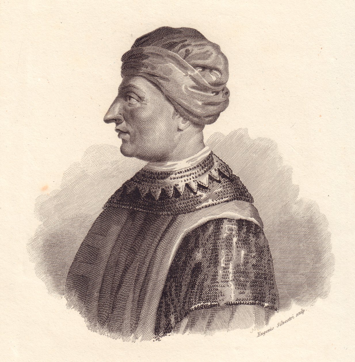 Ritratto del leader militare italiano Can Francesco della Scala noto anche come Cangrande I (1291-1329), incisione su rame di Eugenio Silvestri da Unbekannt Unbekannt