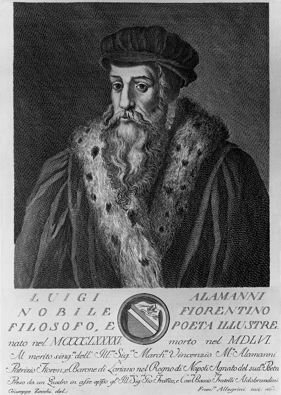 Ritratto di Luigi Alamanni (1495-1556), poeta italiano, incisione di Francesco Allegrini (1729-dopo 1773) da disegno di Giuseppe Zocchi (nato 1711 o 1717, morto 1767) da Unbekannt Unbekannt