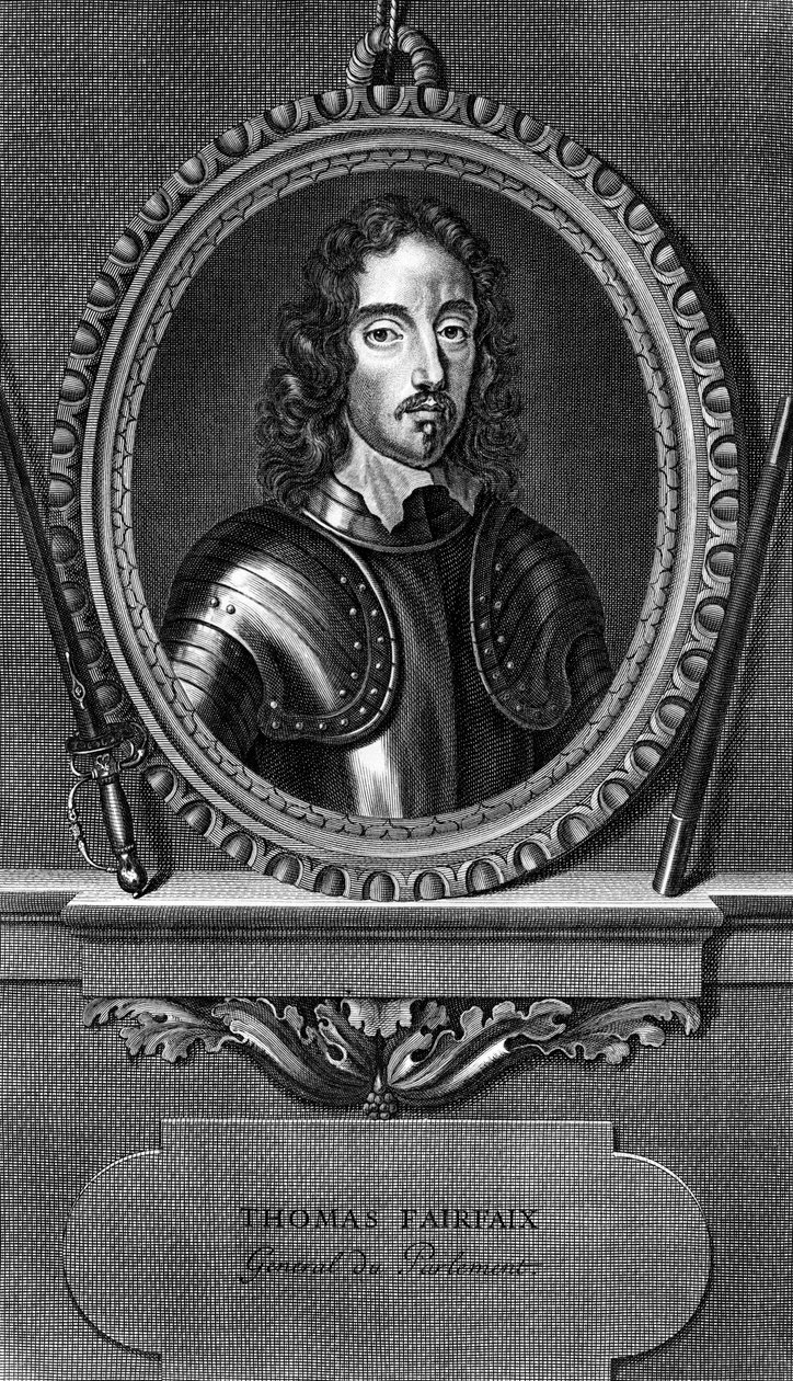 Ritratto di Thomas Fairfax, 3º Lord Fairfax di Cameron (1612-1671), generale inglese e comandante in capo parlamentare durante la guerra civile inglese, incisione da Unbekannt Unbekannt